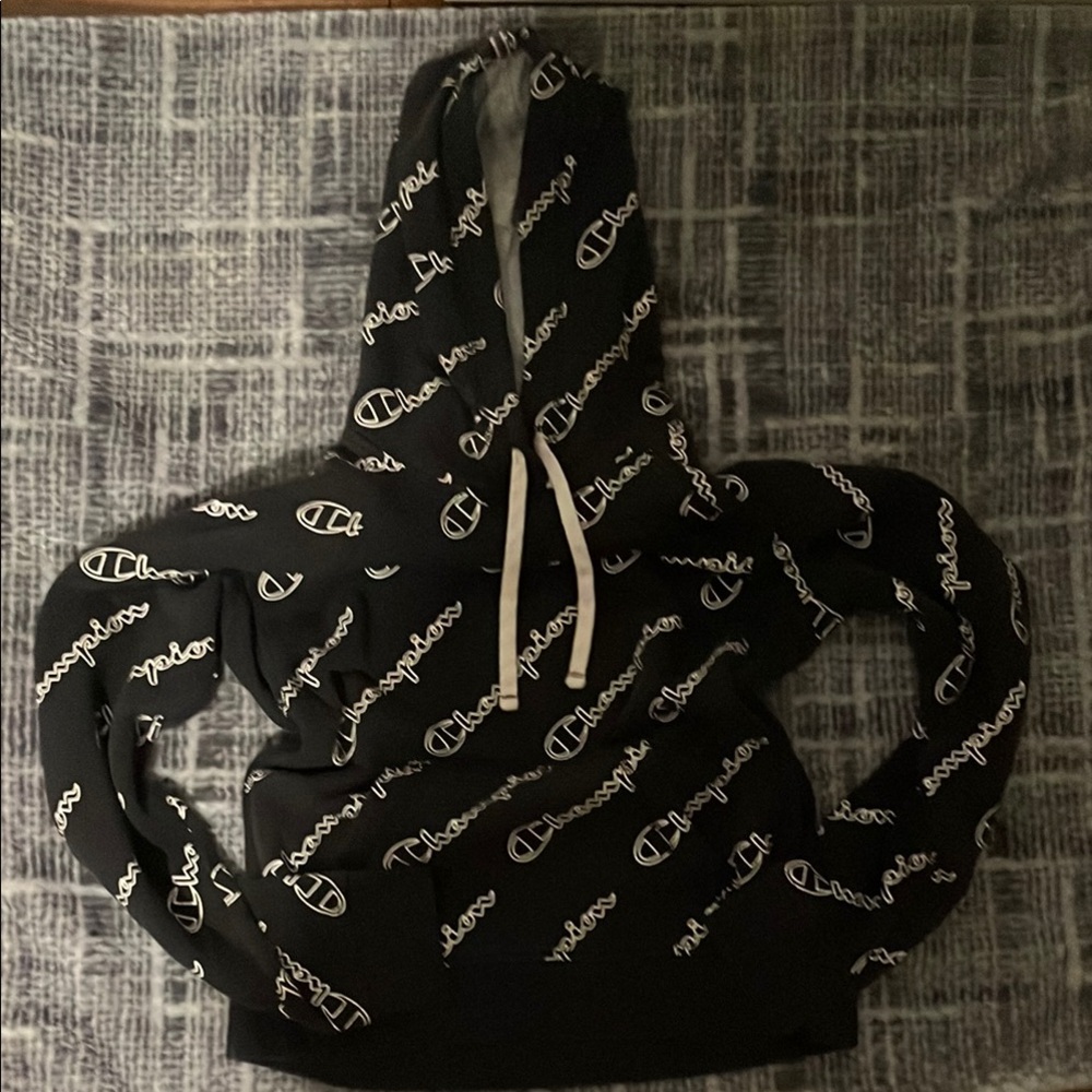 Champion Script Logo Black Hoodie